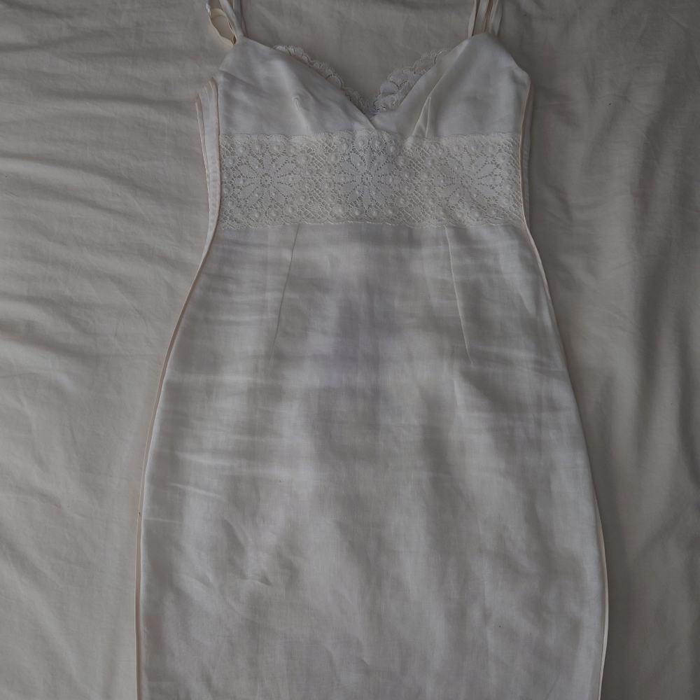 SOLD Stunning White Linen Dolce & Gabbana Lace Panel Mini Corset Dress Runway - Picture 3 of 16